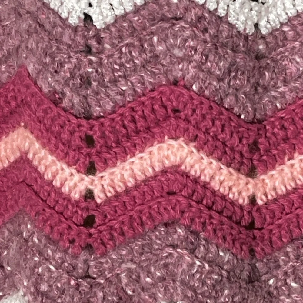 Handmade Chevron crocheted blanket throw mixed yarns 88” X 44”